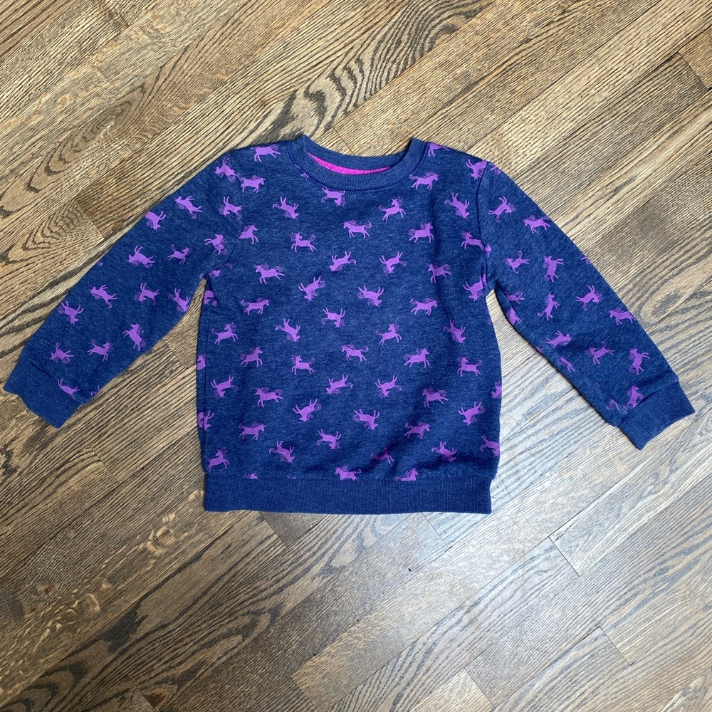 Cat and Jack Navy Blue Sweatshirt with Purple Horse Print kids Size XS 4/5